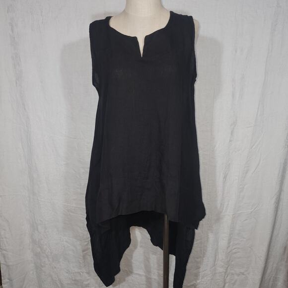 VIVIAN SHYU sz S/M black asymmetrical hi low sleeveless linen top Italy - Picture 1 of 8